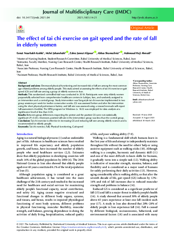 (PDF) The effect of tai chi exercise on gait speed and the rate of fall ...