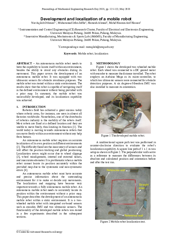 (PDF) Development and localization of a mobile robot