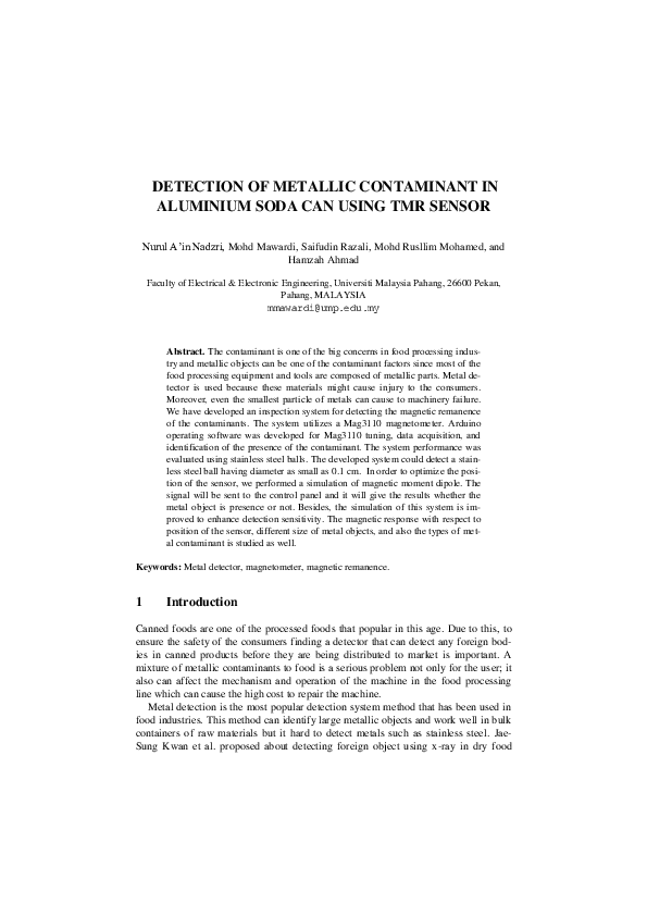 (PDF) Detection of Metallic Contaminant in Aluminium Soda Can Using TMR ...