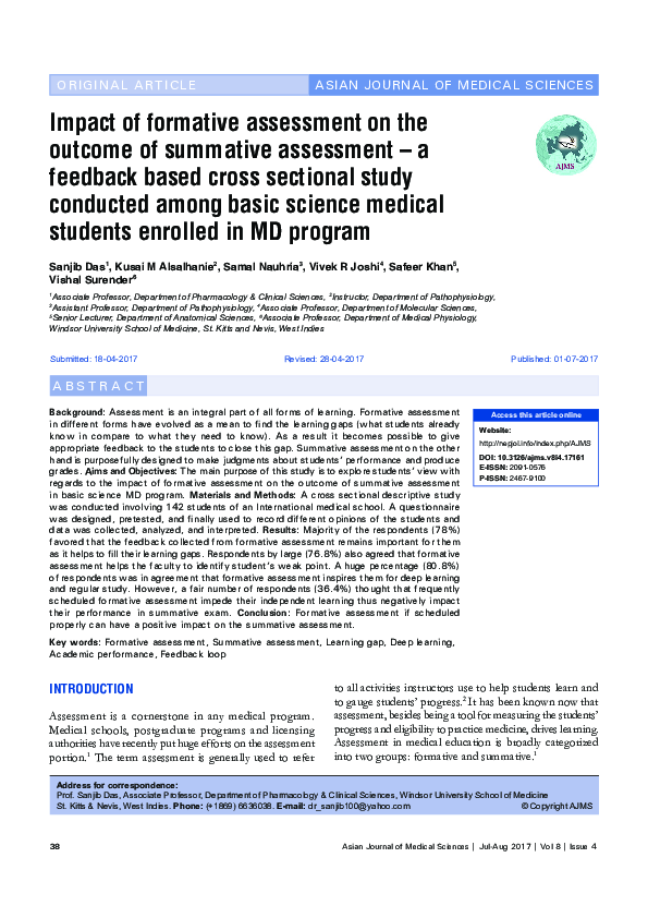 (PDF) Impact of formative assessment on the outcome of summative ...