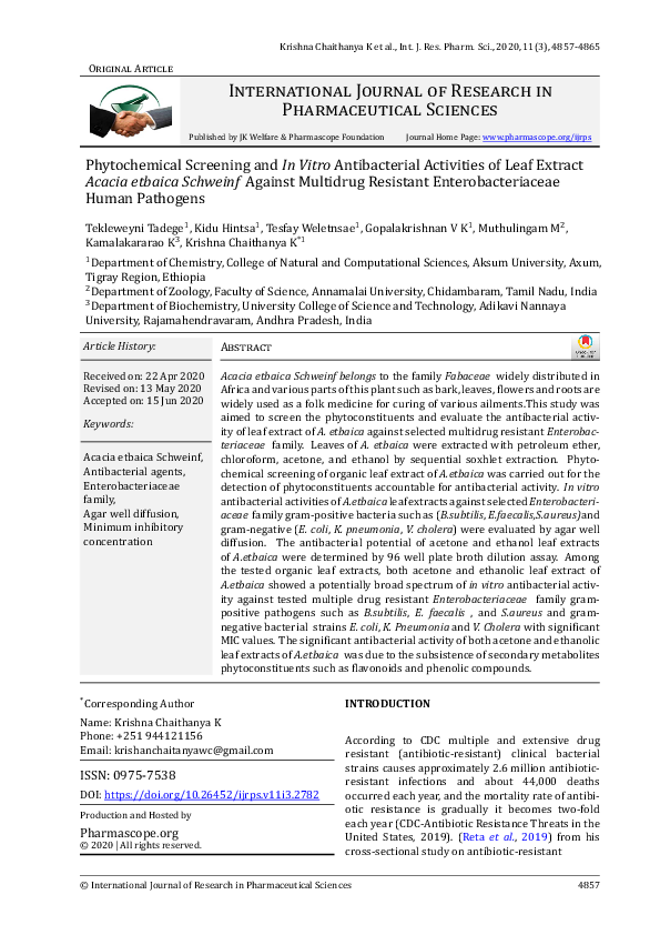 (PDF) Phytochemical Screening and In Vitro Antibacterial Activities of ...