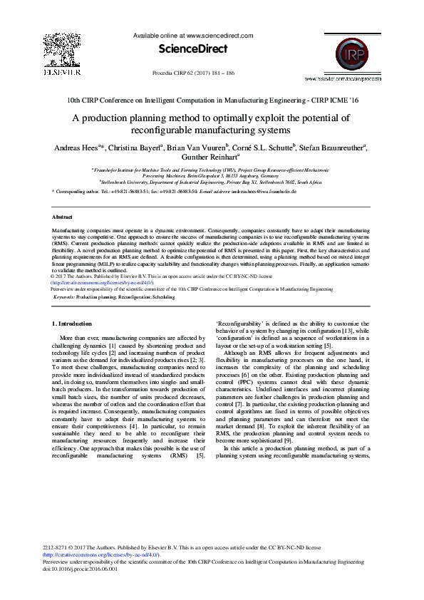 (PDF) A Production Planning Method to Optimally Exploit the Potential ...