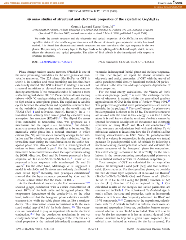 (PDF) Ab Initio Study of Structural and Electronic Properties of ...