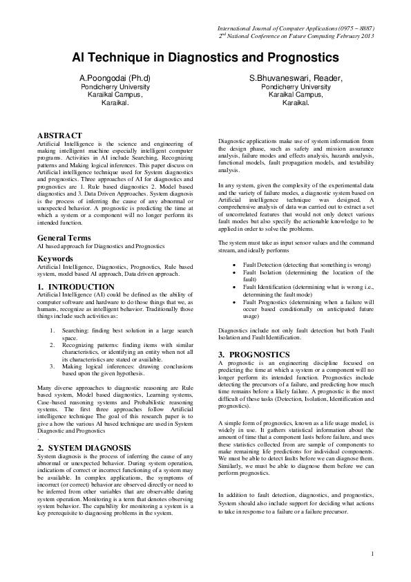(PDF) AI Technique in Diagnostics and Prognostics
