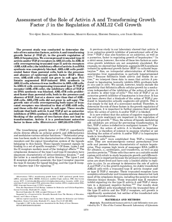(PDF) Assessment of the role of activin A and transforming growth ...