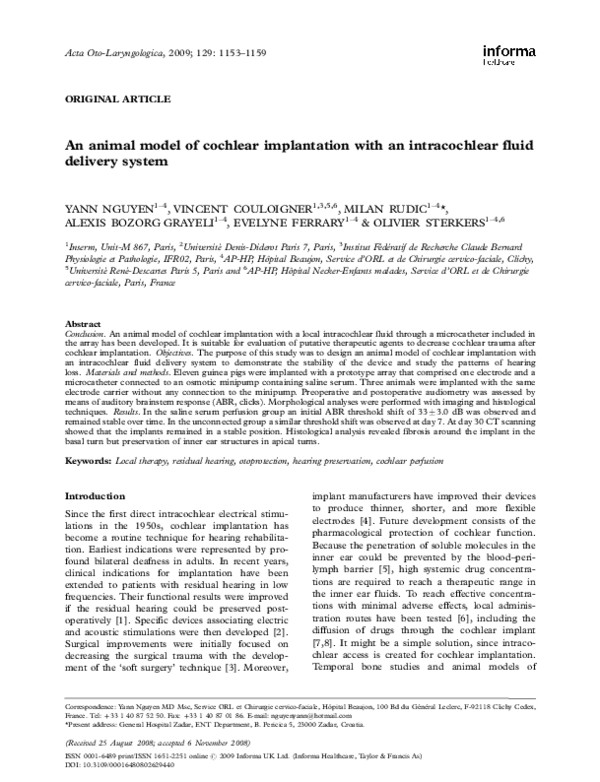 (PDF) An animal model of cochlear implantation with an intracochlear ...
