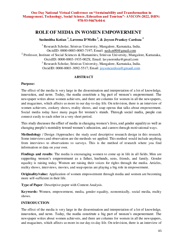 (PDF) Role of Media in Women Empowerment