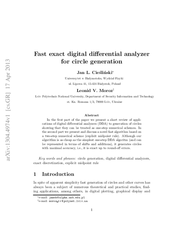 (PDF) Fast exact digital differential analyzer for circle generation