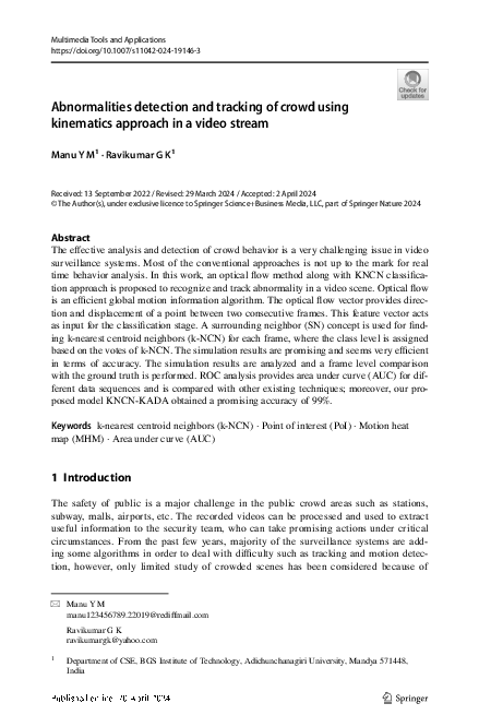 (PDF) Abnormalities detection and tracking of crowd using kinematics ...
