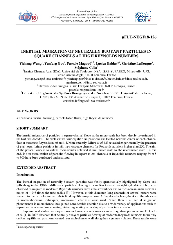 (PDF) Inertial migration of neutrally buoyant particles in square ...