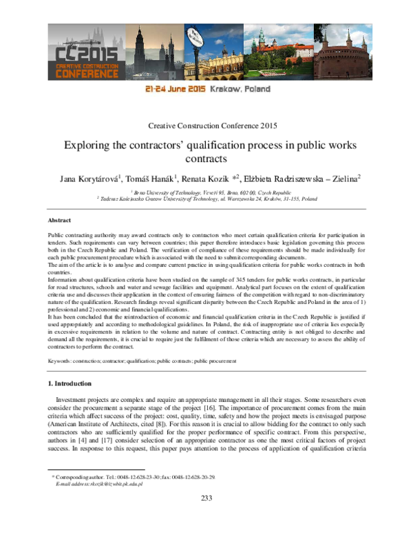 (PDF) Exploring the Contractors’ Qualification Process in Public Works ...