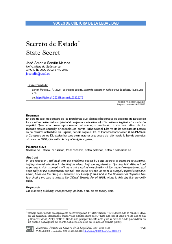 (PDF) Secreto de Estado = State Secret