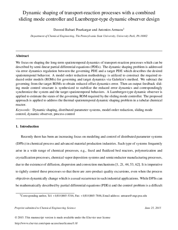 (PDF) Dynamic shaping of transport–reaction processes with a combined ...