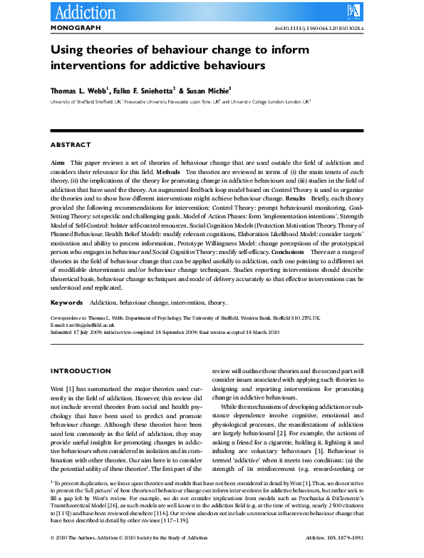 (PDF) Using theories of behaviour change to inform interventions for ...