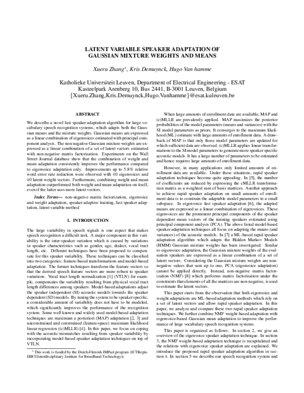 (PDF) Latent variable speaker adaptation of Gaussian mixture weights ...
