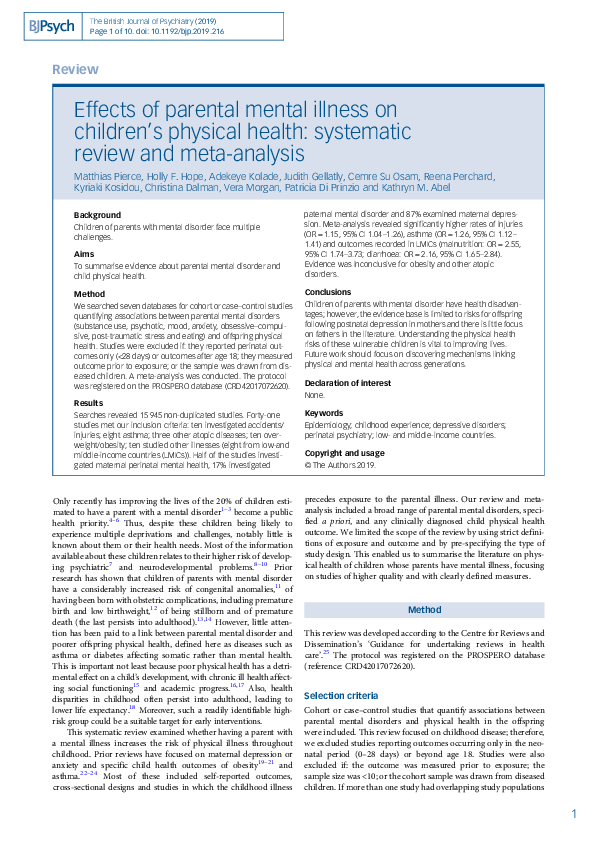 (PDF) Effects of parental mental illness on children and families