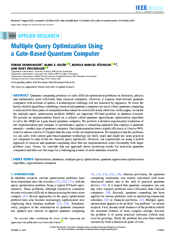 (PDF) Multiple Query Optimization Using a Gate-Based Quantum Computer