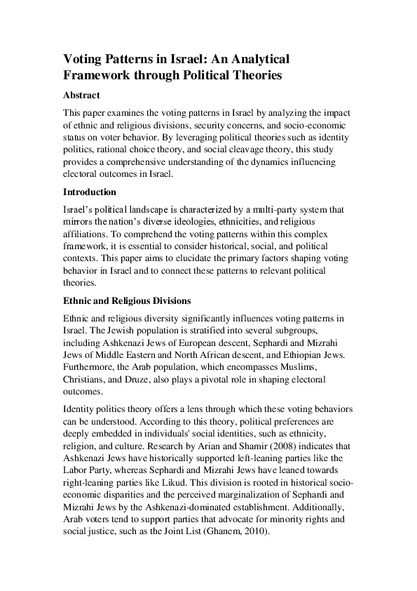 (PDF) Voting Patterns in Israel: An Analytical Framework through ...