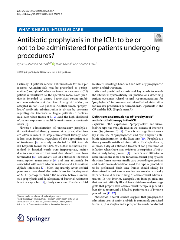 (PDF) Antibiotic prophylaxis in the ICU: to be or not to be ...
