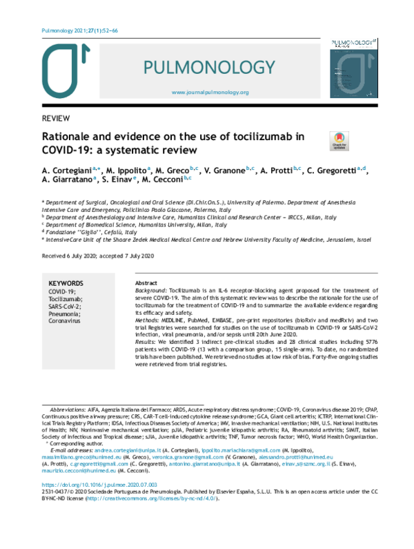 (PDF) Rationale and evidence on the use of tocilizumab in COVID-19: a ...