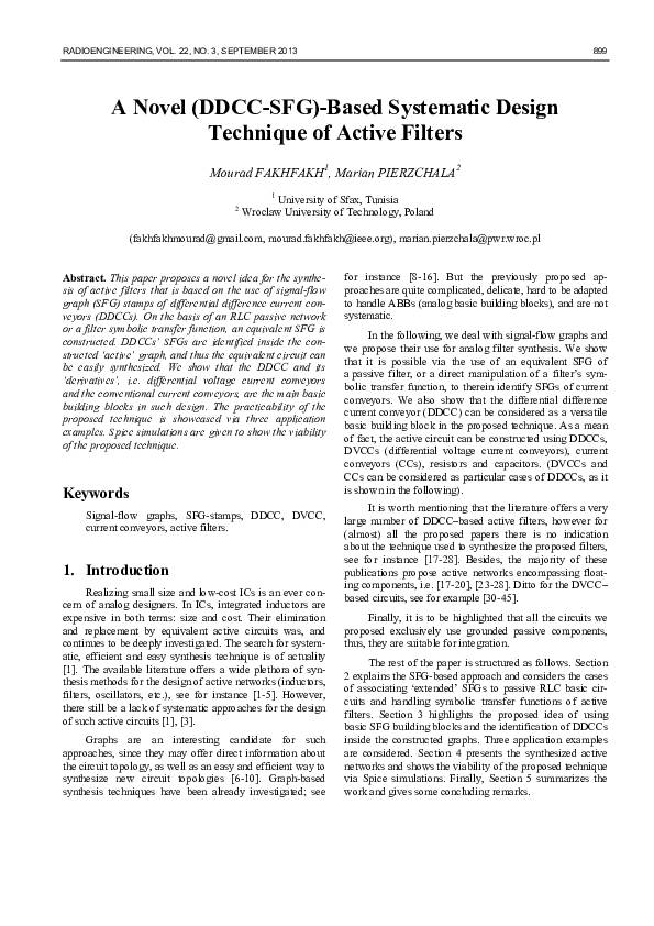 (PDF) A Novel (DDCC-SFG)-Based Systematic Design Technique of Active ...