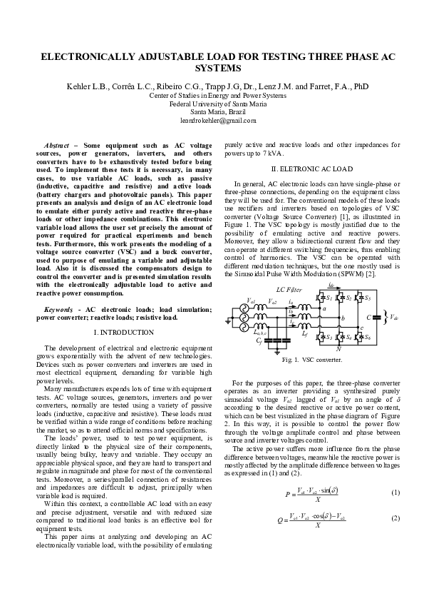 (PDF) Electronically adjustable load for testing three phase AC systems