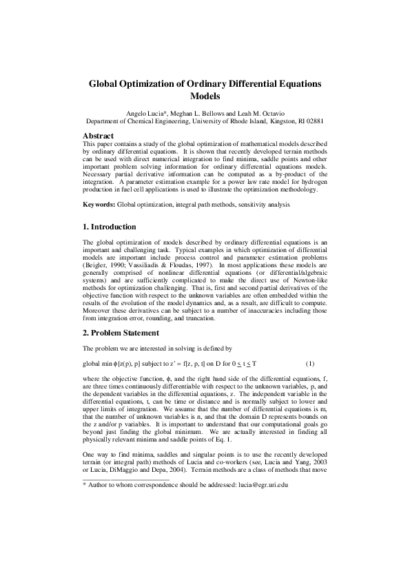 (PDF) Global optimization of ordinary differential equations models