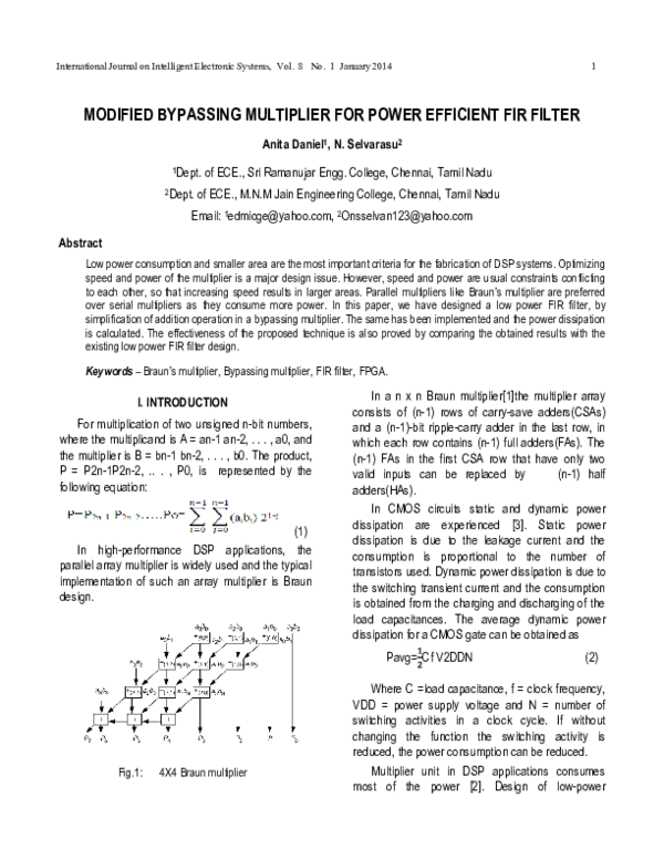 (PDF) Modified Bypassing Multiplier for Power Efficient Fir Filter