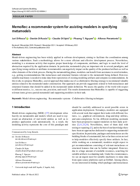 (PDF) MemoRec: a recommender system for assisting modelers in ...