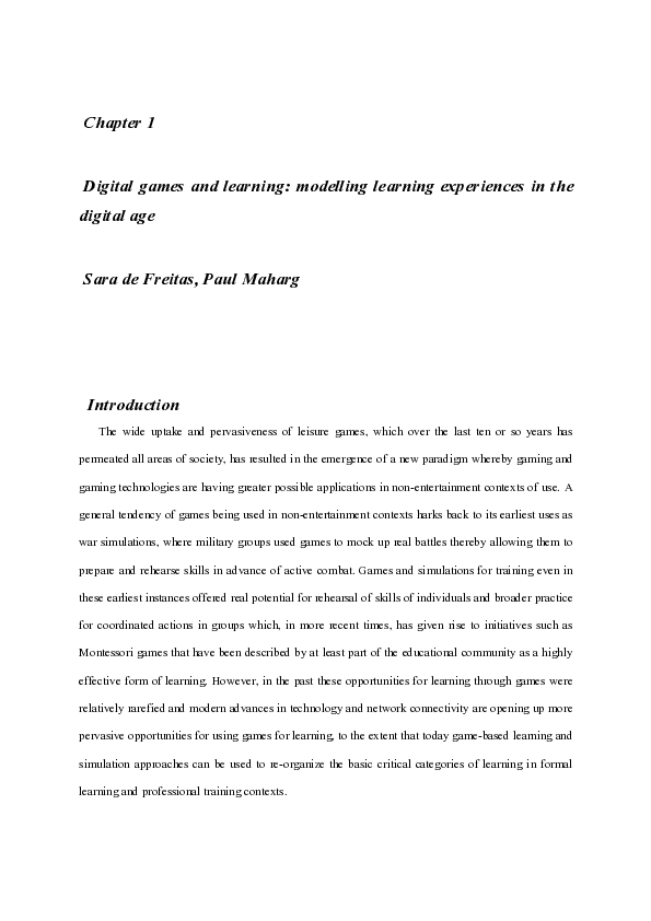 (PDF) Digital games and learning: modelling learning experiences in the ...