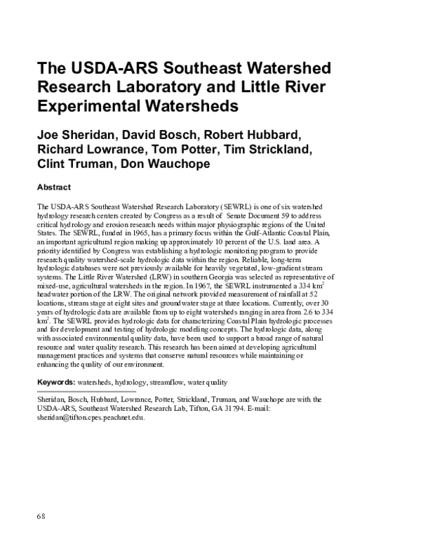 (PDF) The USDA-ARS Southeast Watershed Research Laboratory and Little ...