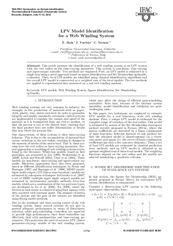 (PDF) LPV Model Identification for a Web Winding System