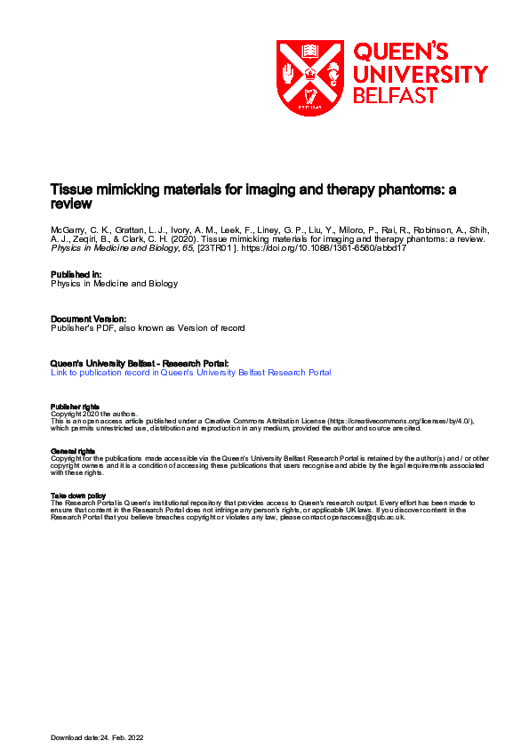 (PDF) Tissue mimicking materials for imaging and therapy phantoms: a review