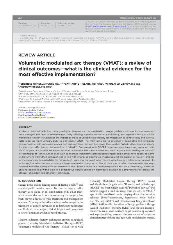 (PDF) Volumetric modulated arc therapy (VMAT): a review of clinical ...