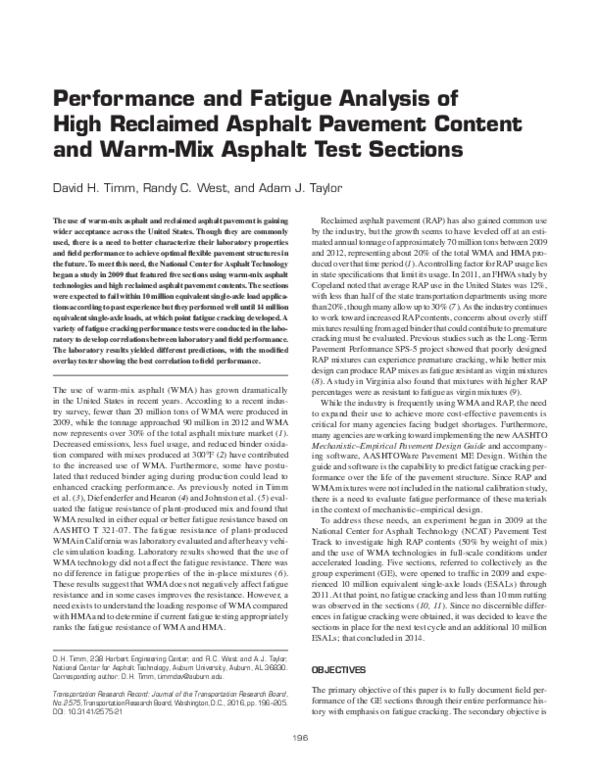 (PDF) Performance and Fatigue Analysis of High Reclaimed Asphalt ...