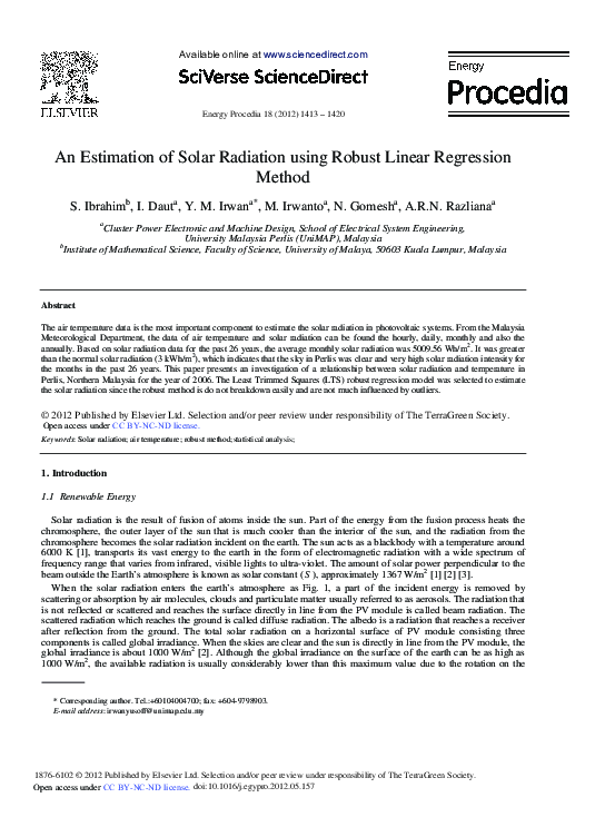 (PDF) An Estimation of Solar Radiation using Robust Linear Regression ...