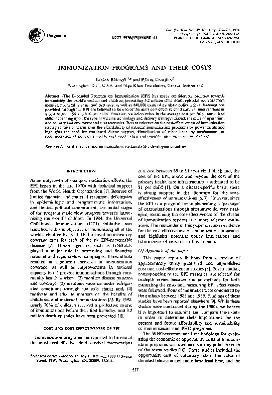 (PDF) Immunization programs and their costs