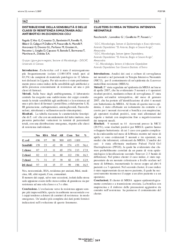 (PDF) Clusters DI Mrsa in Terapia Intensiva Neonatale