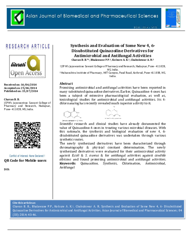(PDF) Synthesis and evaluation of some new 4, 6- disubstituted ...