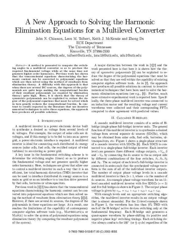(PDF) A Unified Approach to Solving the Harmonic Elimination Equations ...