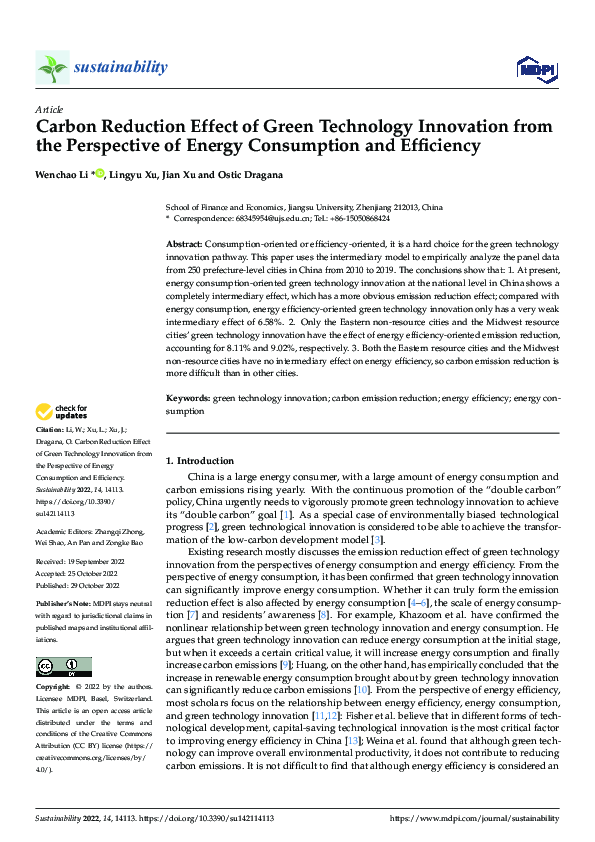 (PDF) Carbon Reduction Effect of Green Technology Innovation from the ...