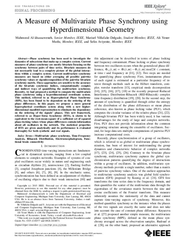 (PDF) A Measure of Multivariate Phase Synchrony Using Hyperdimensional ...