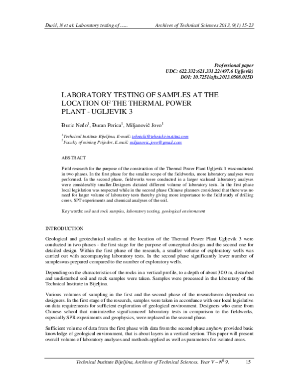 (PDF) Laboratory Testing of Samples at the Location of the Thermal ...