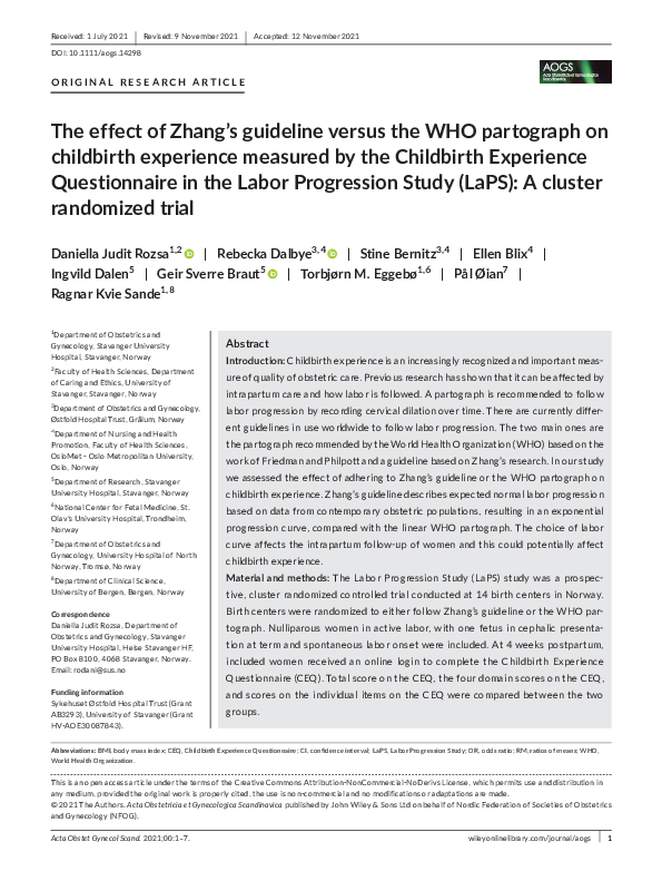 (PDF) The effect of Zhang’s guideline vs the WHO partograph on ...