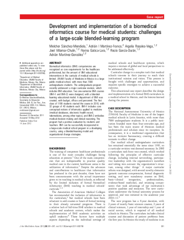 (PDF) Development and implementation of a biomedical informatics course ...