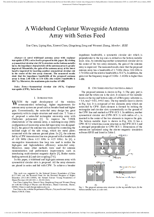 (PDF) A Wideband Coplanar Waveguide Antenna Array With Series Feed
