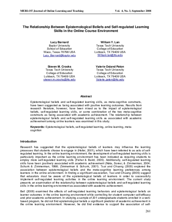 (PDF) The Relationship Between Epistemological Beliefs and Self ...