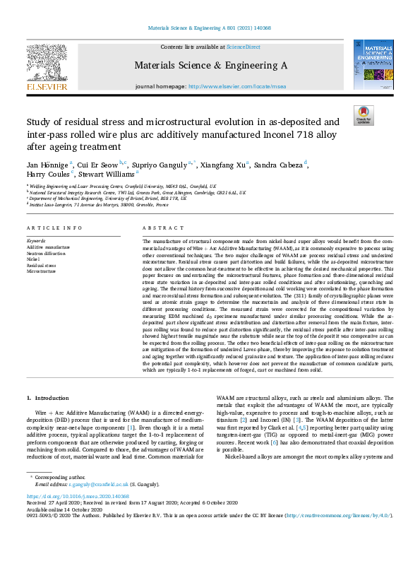 (PDF) Study of residual stress and microstructural evolution in as ...