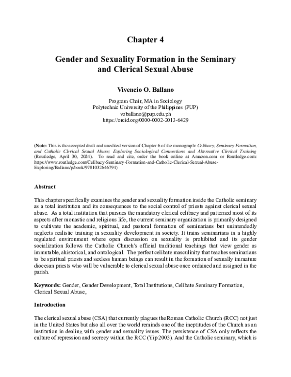 (PDF) "Chapter 4: Gender and Sexuality Formation in the Seminary and ...