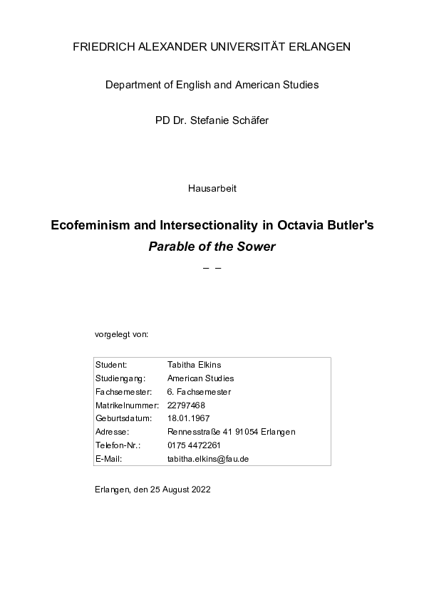 (PDF) Ecofeminism and Intersectionality in Octavia Butler's Parable of ...